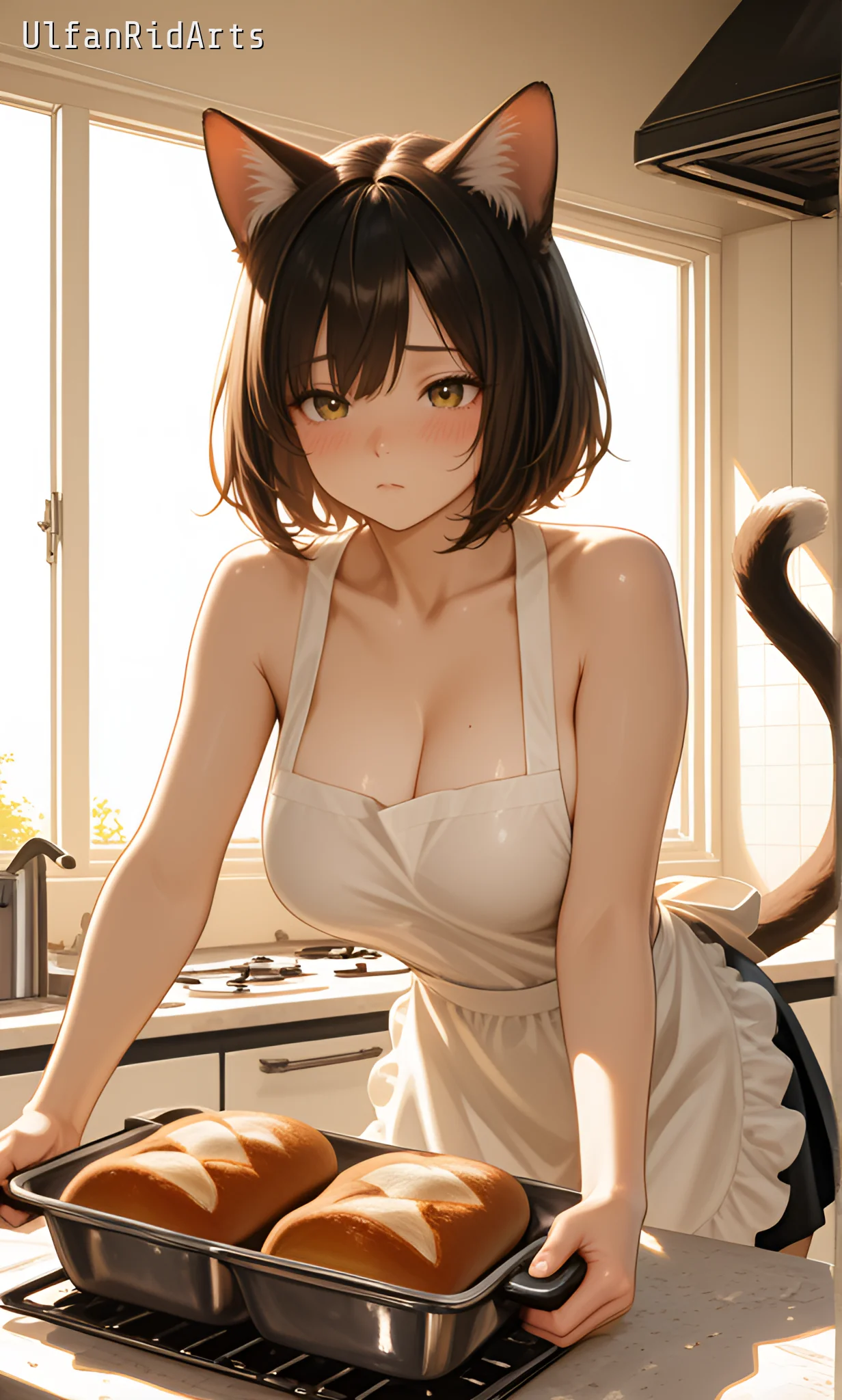 Cat girl in the kitchen — Anime style, Cat girl, Soft colors — изображение 1